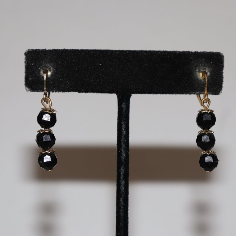 💛🖤 Vintage Gold & Black Screw‑On Dangle Earrings · 1.25" Tall · for Non‑Pierce
